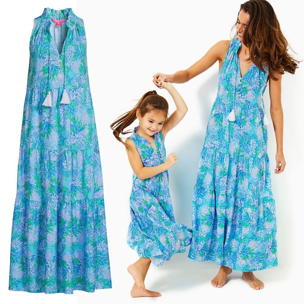 NWOT Lilly Pulitzer Malone Maxi Dress Las Olas Aqua Strong Current Sea